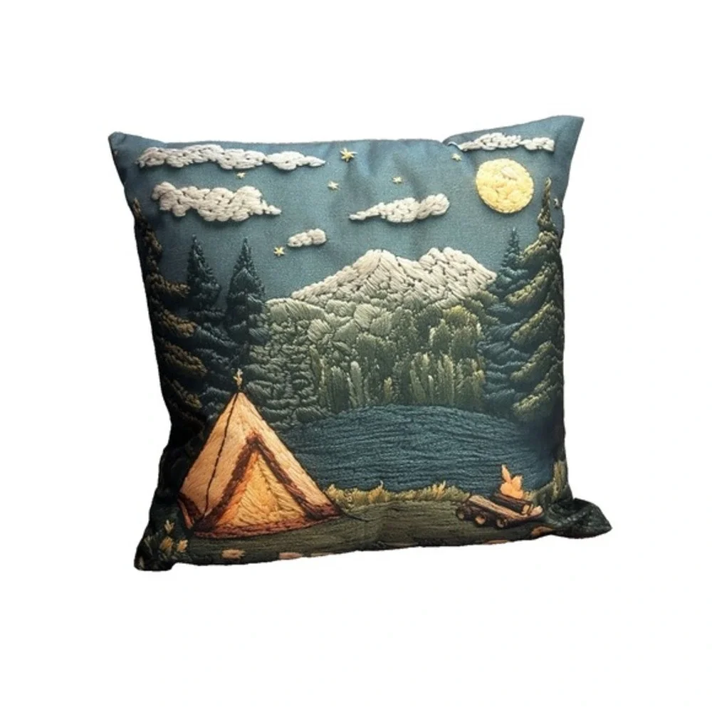 NEW novelty throw pillow 18x18 inches pillowcase & insert included wood‎ camping